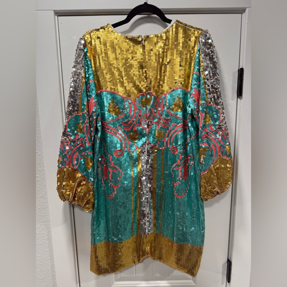 L'ATISTE by AMY Vibrant Sequin Dress in Blue and Gold Size L. - Picture 9 of 9